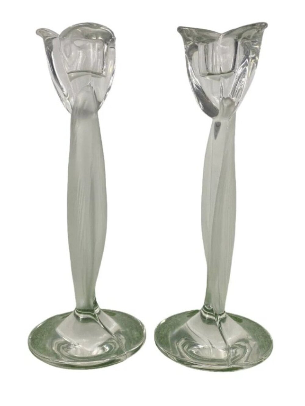 Spring Aria Mikasa Full Lead Frosted Tulip Flower Rose Candlestick Lot Set of 2